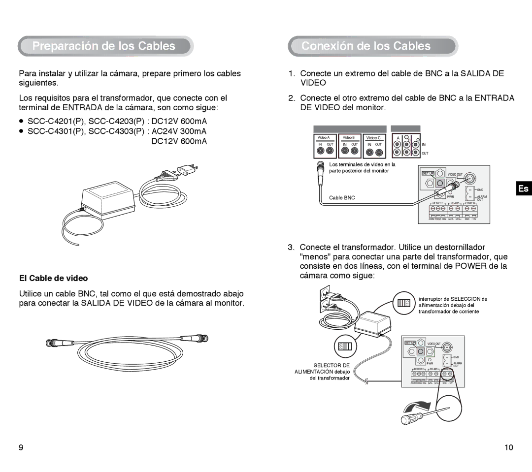 Samsung SCC-C4303AP, SCC-C4203AP manual Preparación de los Cables 