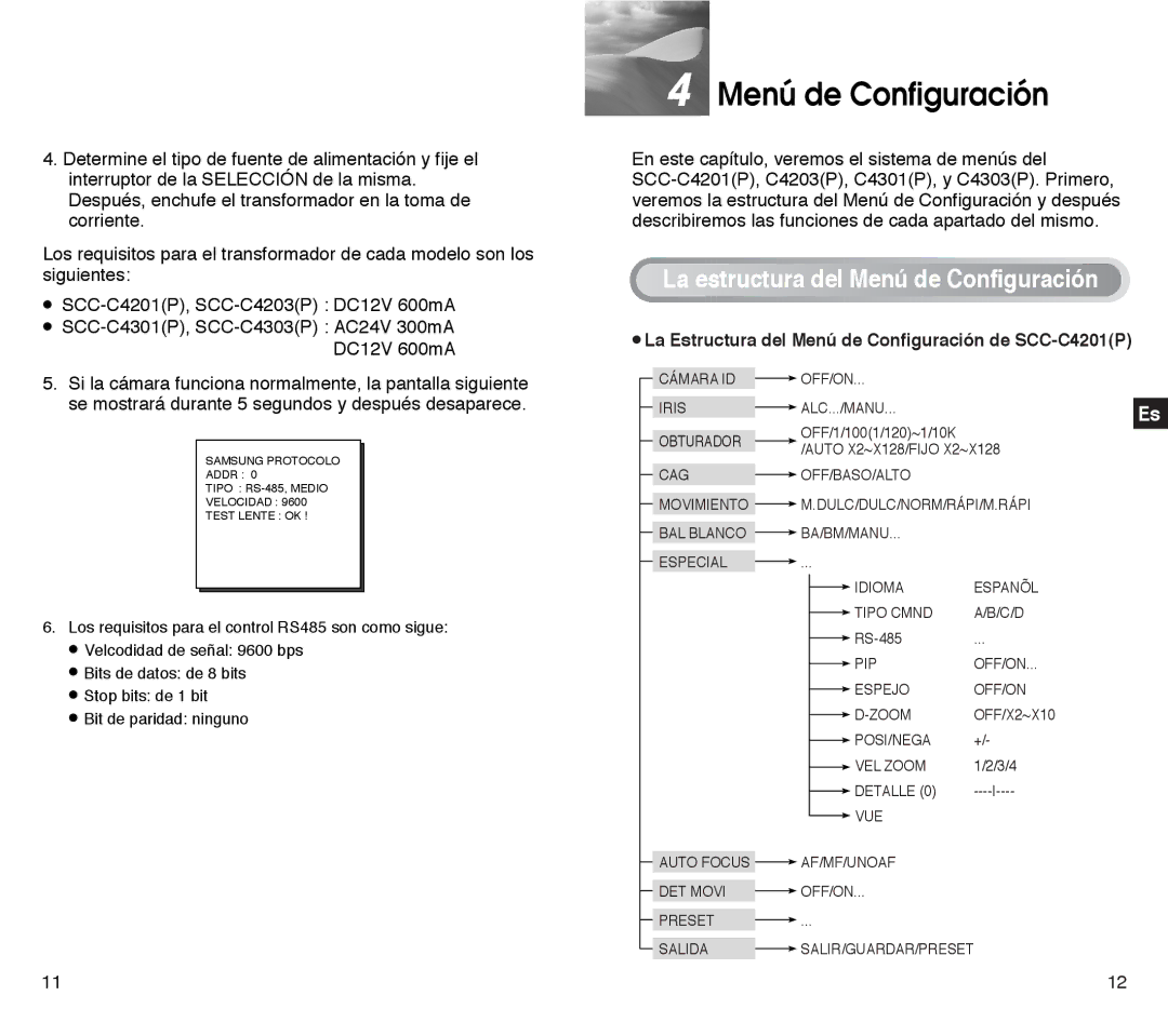 Samsung SCC-C4203AP, SCC-C4303AP manual Menú de Configuración 