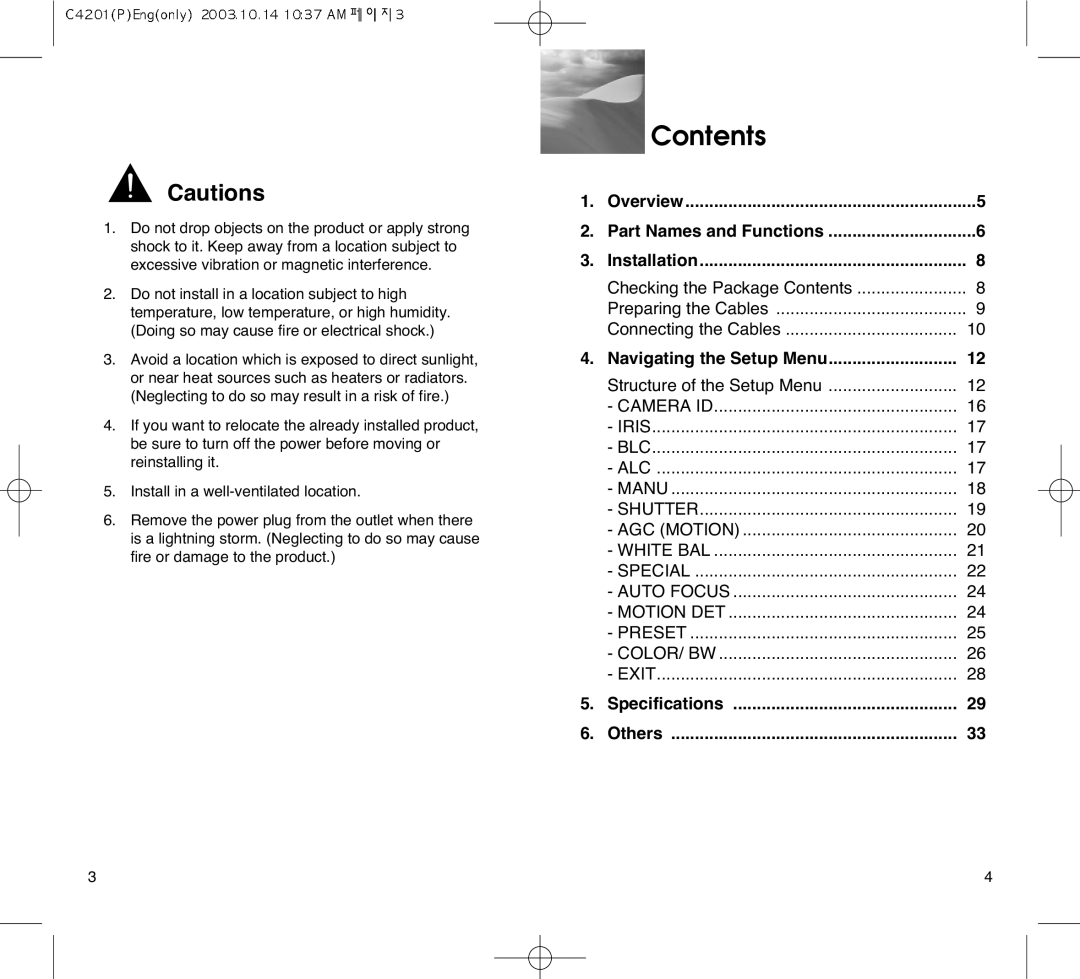 Samsung SCC-C4203AP, SCC-C4303AP manual Contents 