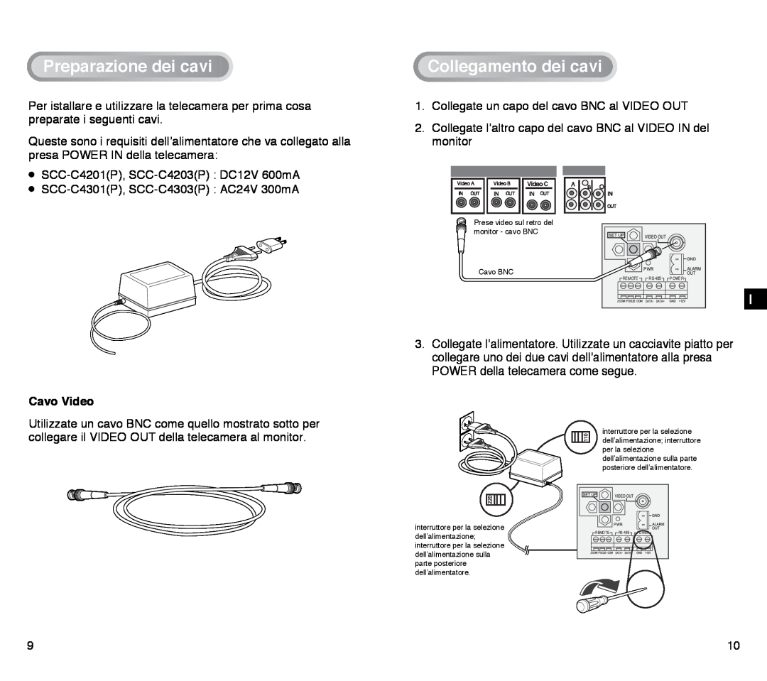 Samsung SCC-C4203AP, SCC-C4303AP manual Preparazionedeicavi, Collegamentodeicavi, Cavo Video 