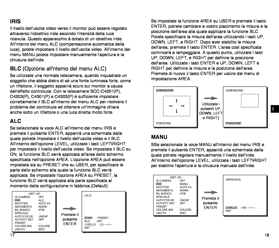 Samsung SCC-C4203AP, SCC-C4303AP manual BLC Opzione allnterno del menu ALC, Iris, Manu 