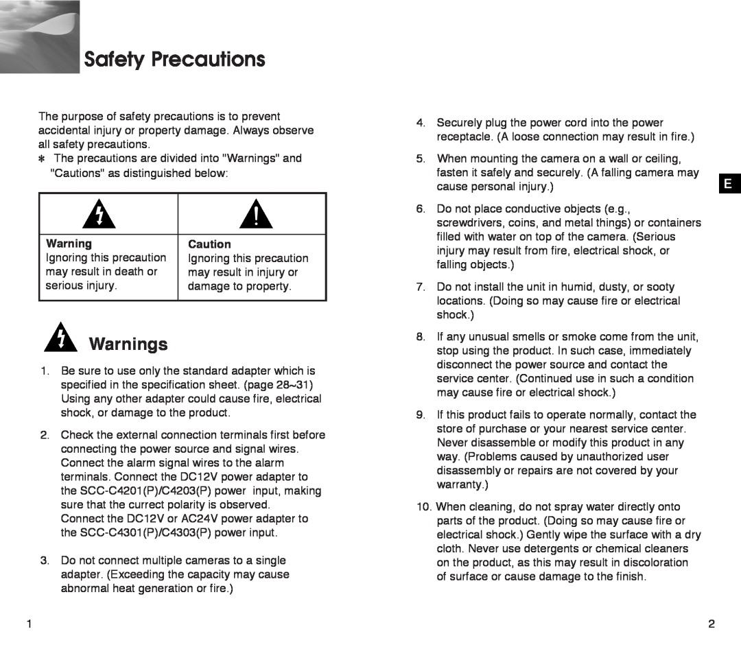 Samsung SCC-C4303AP, SCC-C4203AP manual Safety Precautions, Warnings 