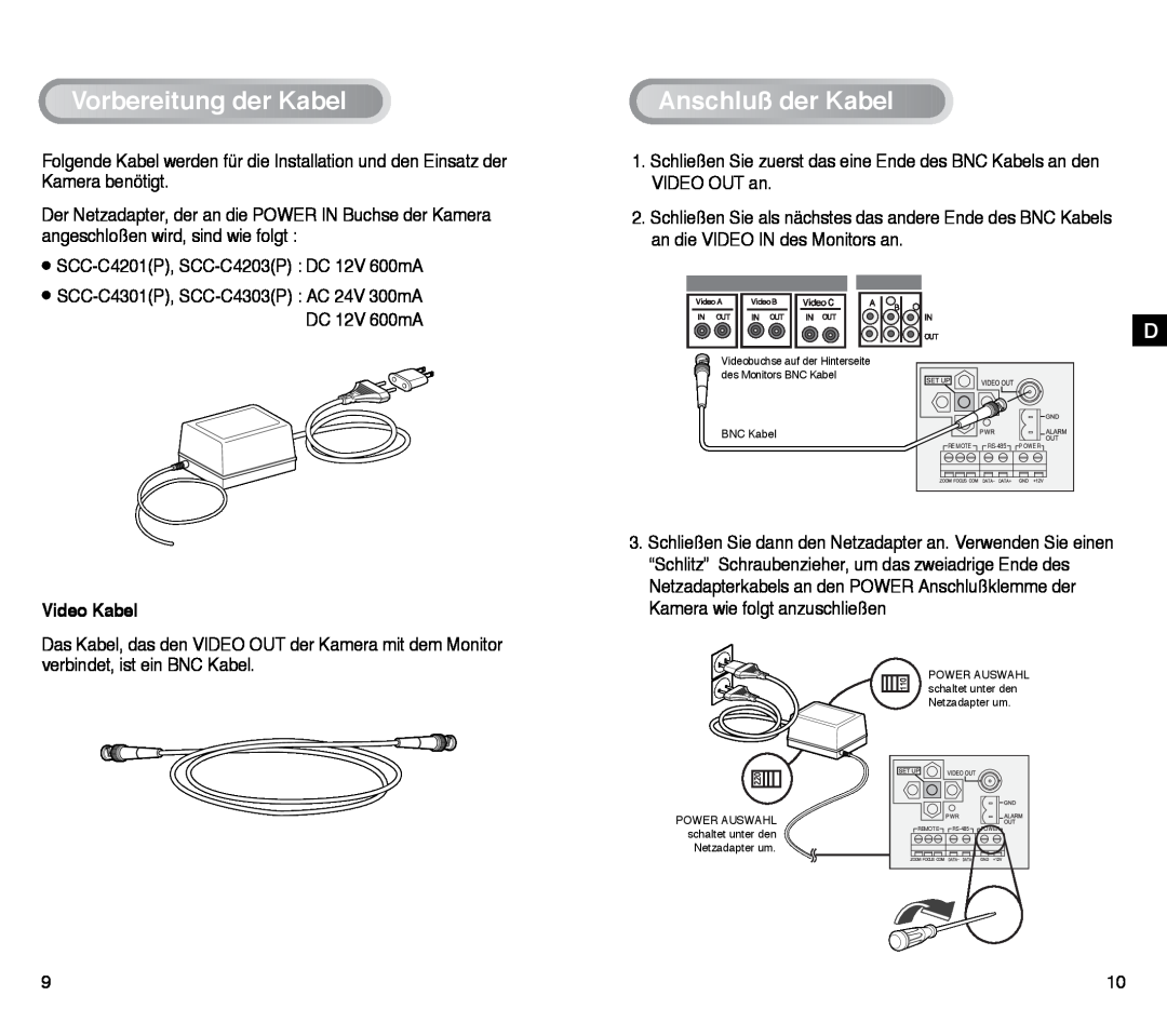 Samsung SCC-C4203AP, SCC-C4303AP manual VorbereitungderKabel, AnschlußderKabel, Video Kabel 
