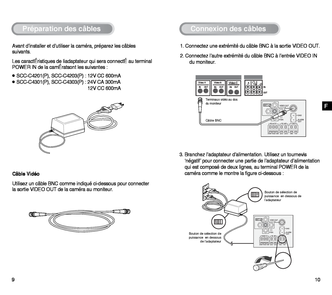 Samsung SCC-C4303AP, SCC-C4203AP manual Préparationdescâbles, Connexiondescâbles, Câble Vidéo 