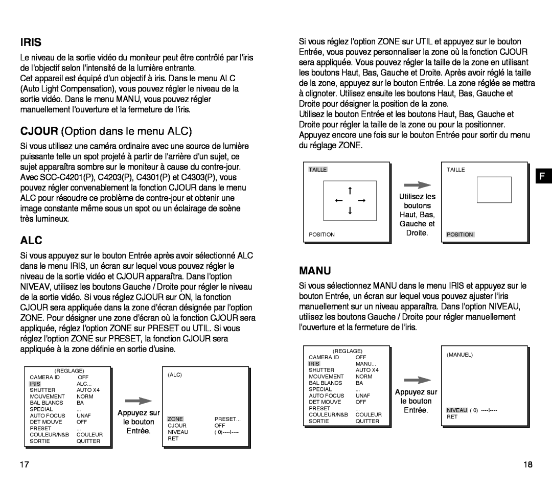 Samsung SCC-C4303AP, SCC-C4203AP manual CJOUR Option dans le menu ALC, Iris, Manu 