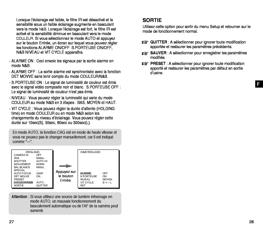 Samsung SCC-C4203AP, SCC-C4303AP manual Sortie 