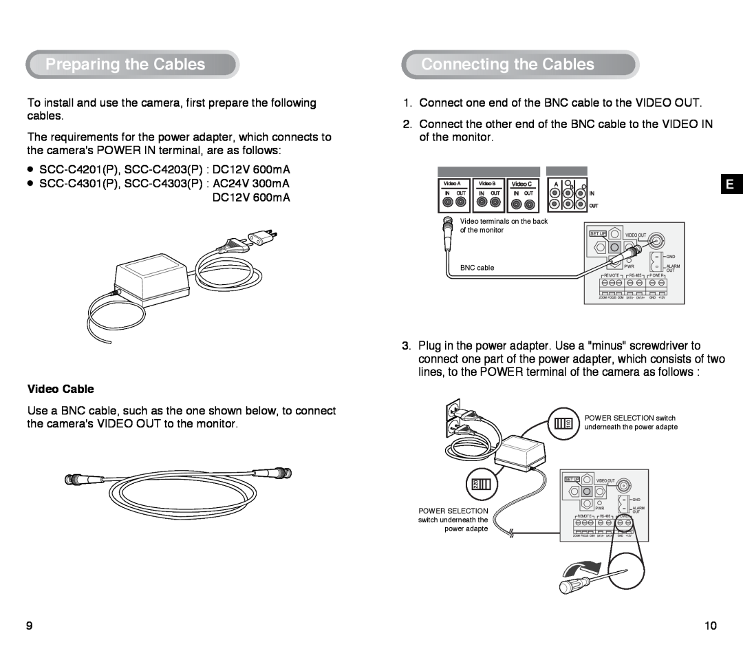 Samsung SCC-C4303AP, SCC-C4203AP manual PreparingtheCables, ConnectingtheCables, Video Cable 