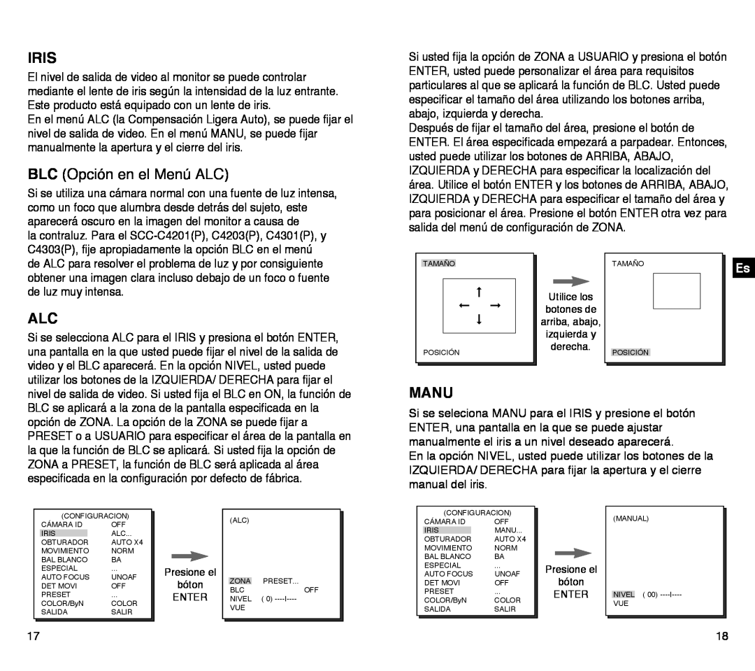 Samsung SCC-C4203AP, SCC-C4303AP manual BLC Opción en el Menú ALC, Iris, Manu 
