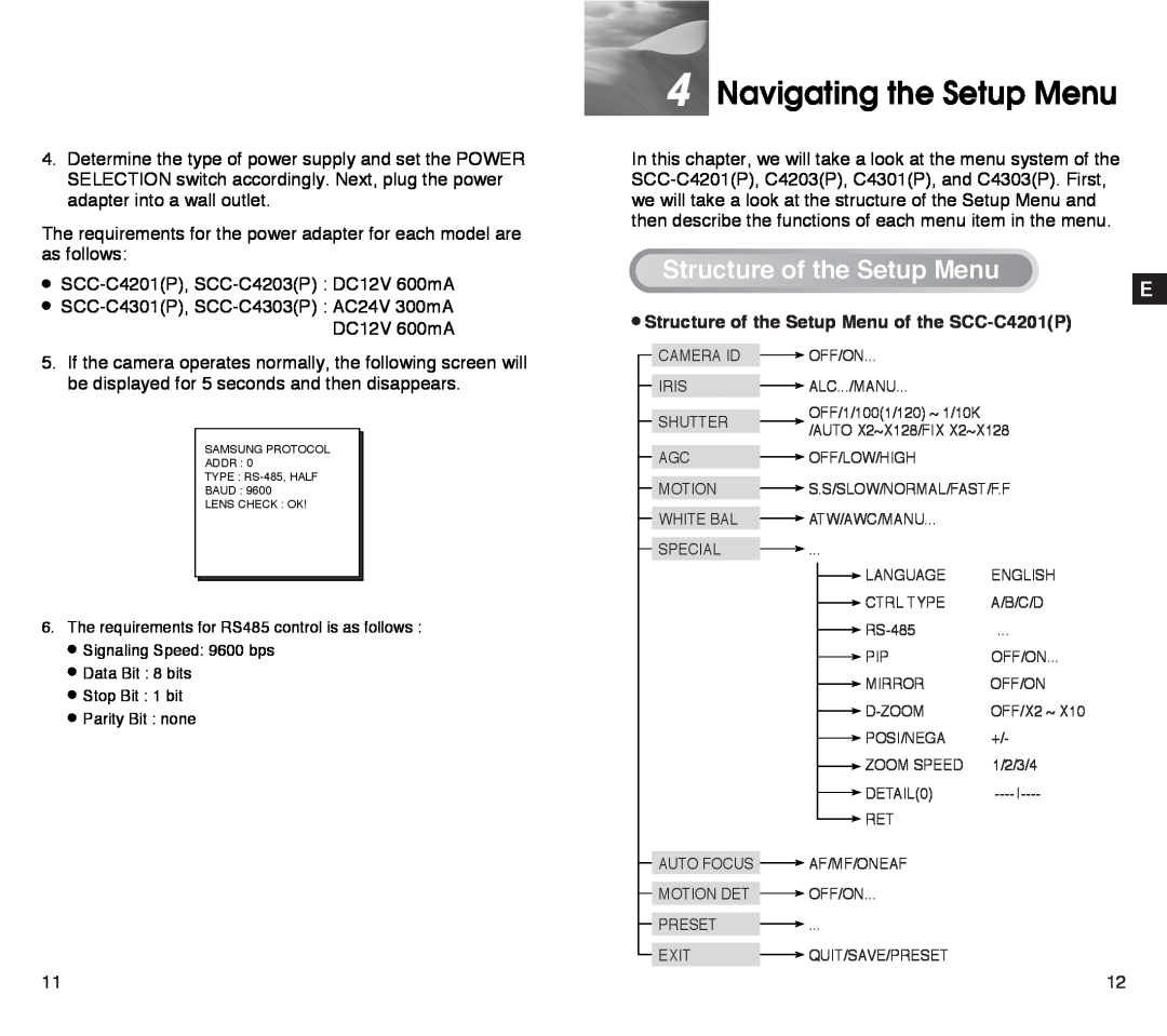 Samsung SCC-C4203AP, SCC-C4303AP manual Navigating the Setup Menu, Structure of the Setup Menu of the SCC-C4201P 
