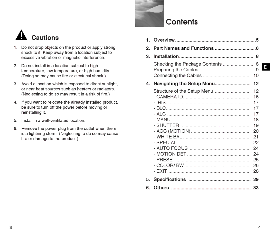 Samsung SCC-C4301P, SCC-C4303AP manual Contents 