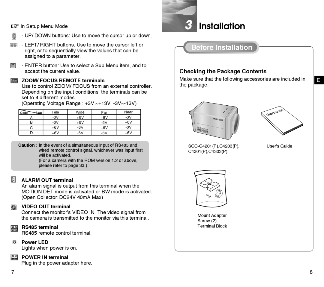 Samsung SCC-C4301P, SCC-C4303AP manual Installation, Checking the Package Contents 