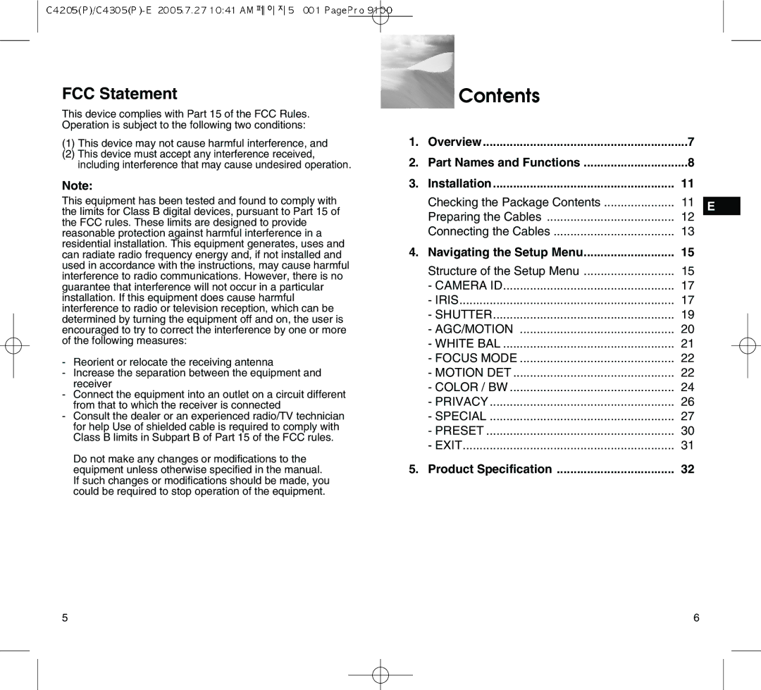 Samsung SCC-C4305(P) manual Contents 