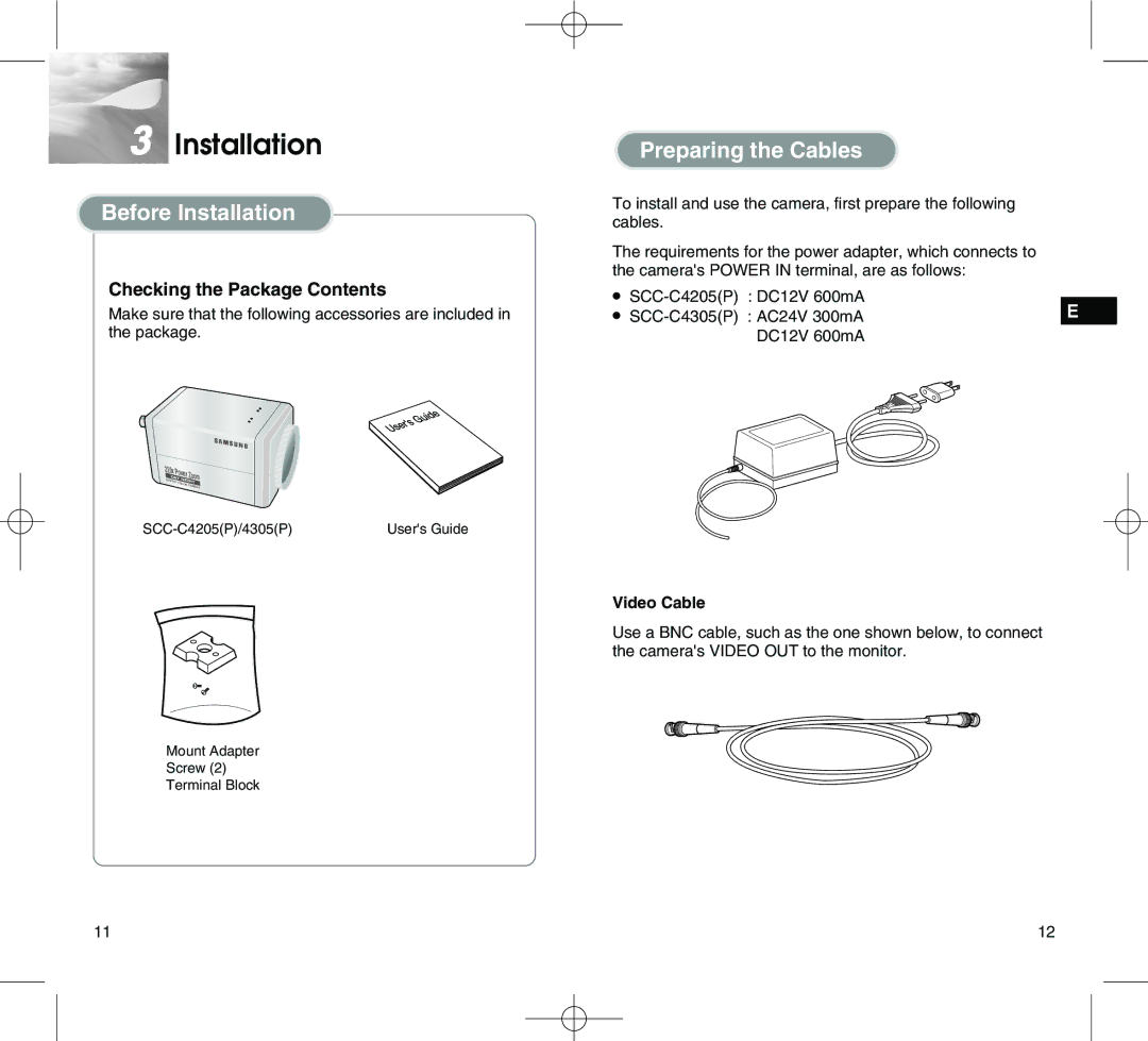 Samsung SCC-C4305(P) manual Installation, Checking the Package Contents 