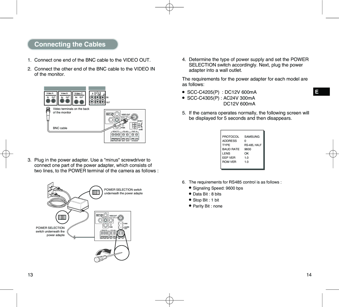 Samsung SCC-C4305(P) manual Connecting the Cables 