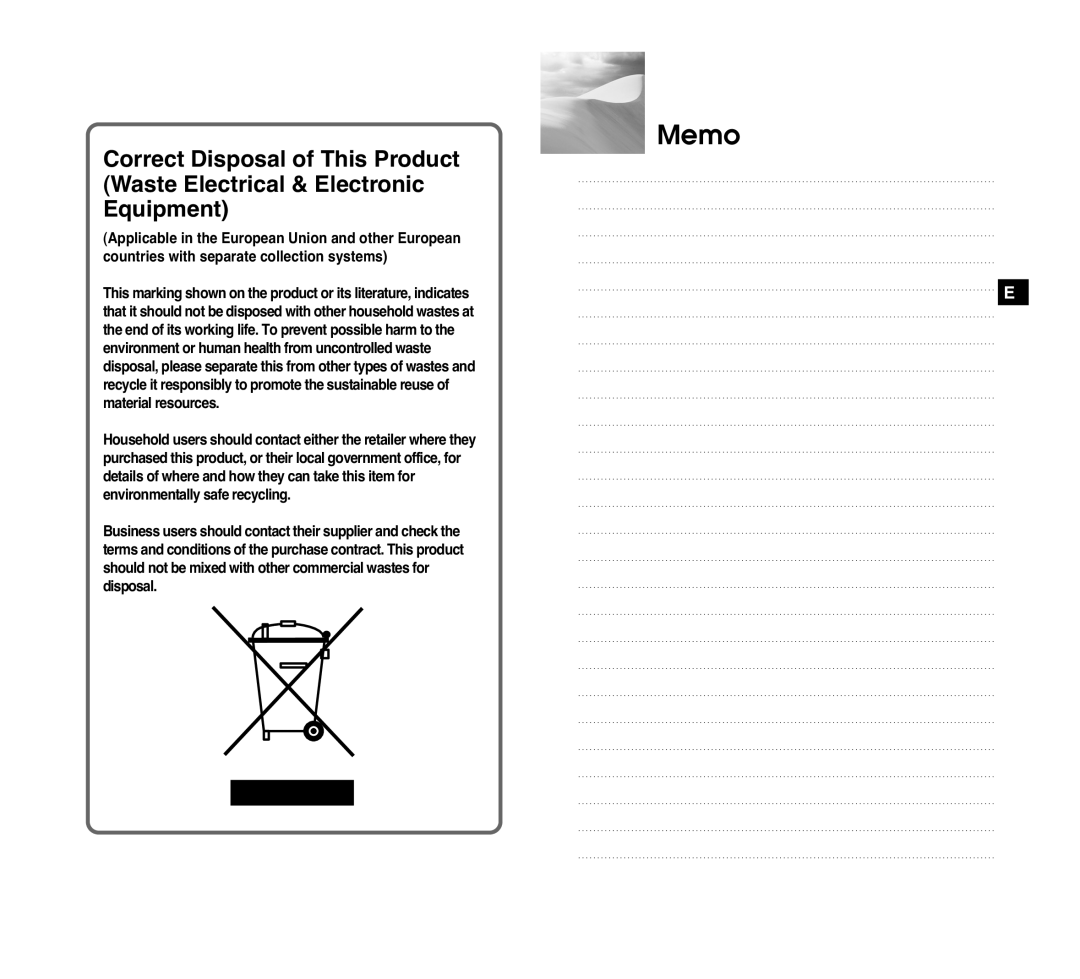 Samsung SCC-C4207P, SCC-C4307P manual Memo, Waste Electrical & Electronic Equipment 