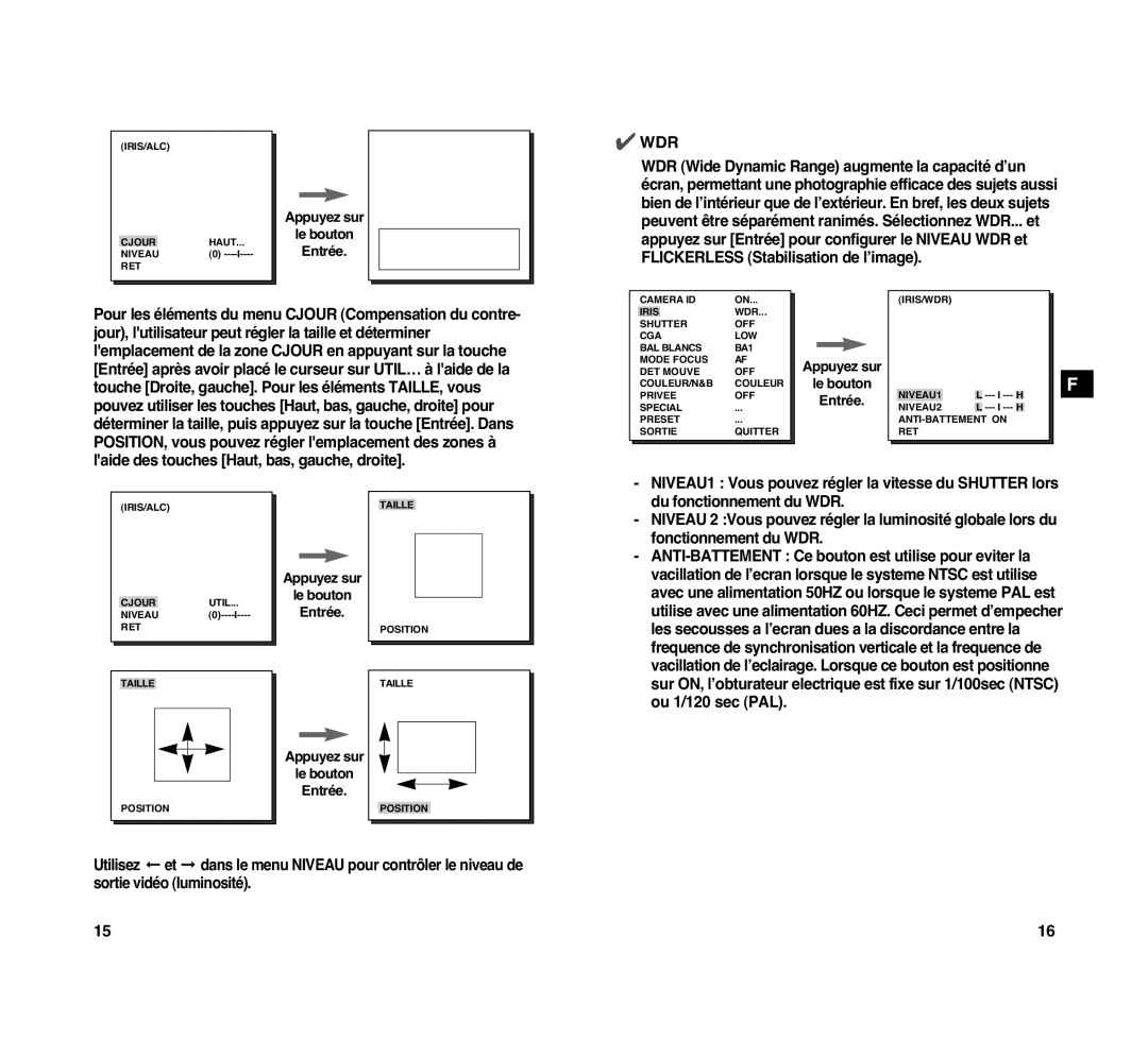 Samsung SCC-C4307P, SCC-C4207P manual IRIS/ALC Cjour Haut Niveau RET 