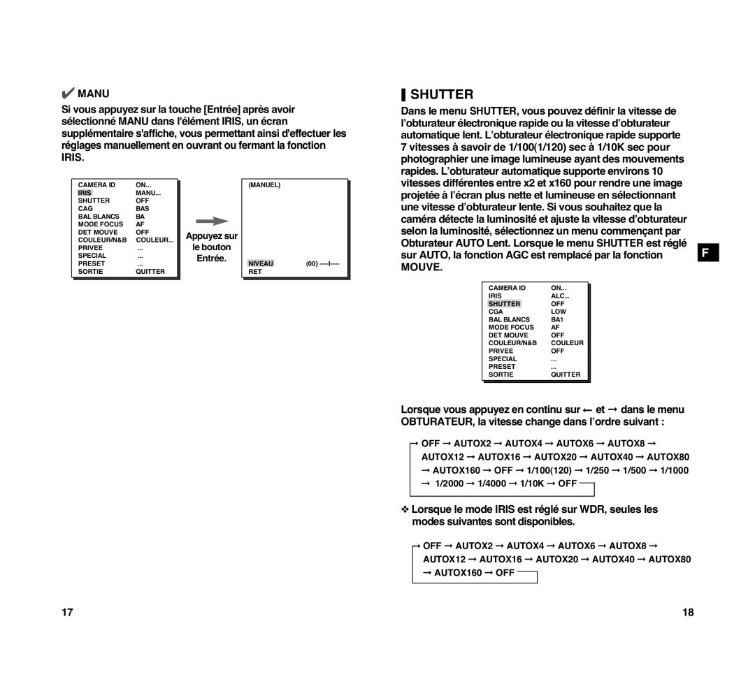 Samsung SCC-C4207P, SCC-C4307P manual Manuel Niveau RET 