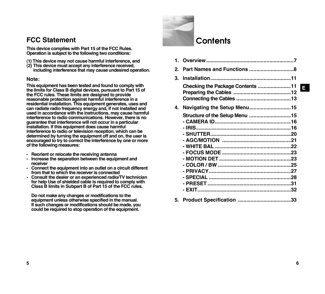 Samsung SCC-C4307P, SCC-C4207P manual Contents 