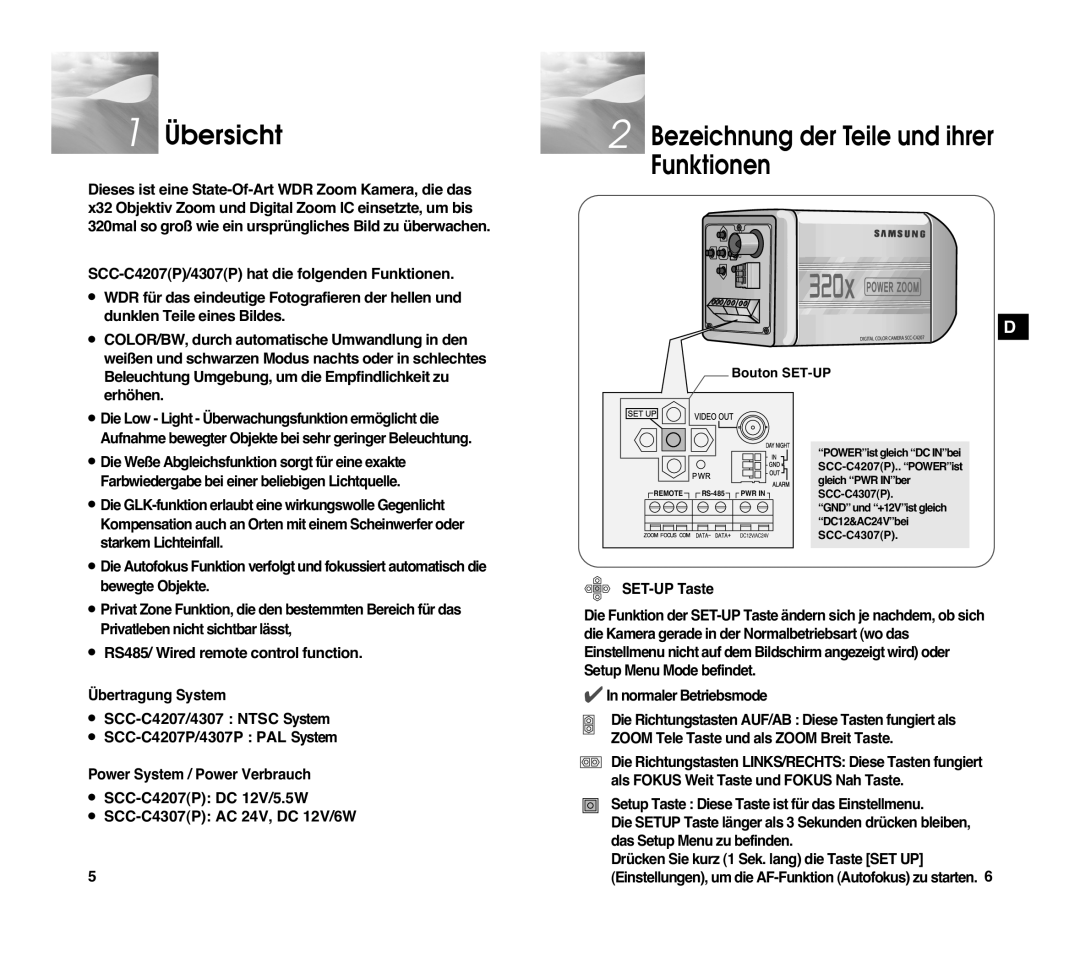 Samsung SCC-C4207P, SCC-C4307P Übersicht, Bezeichnung der Teile und ihrer Funktionen, Übertragung System, SET-UP Taste 