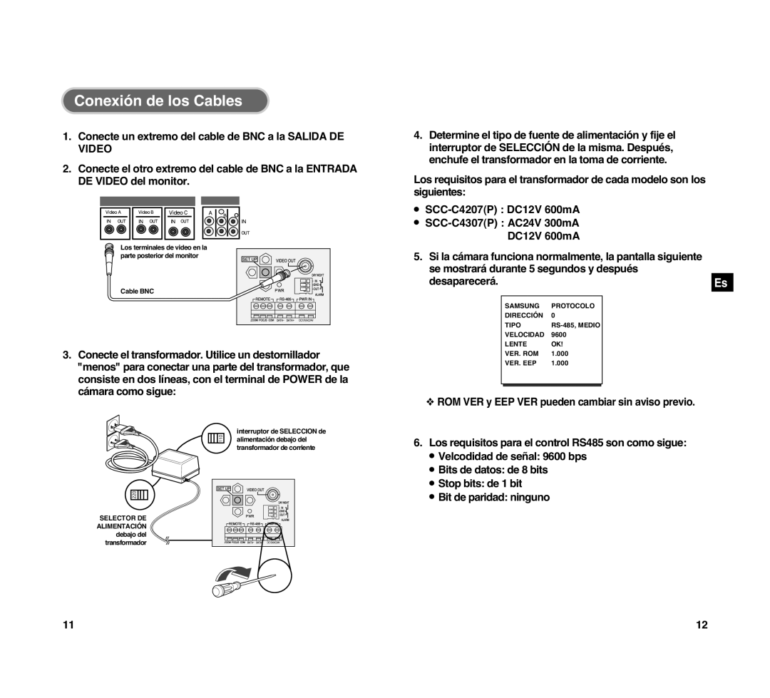 Samsung SCC-C4307P, SCC-C4207P manual Conexión de los Cables 