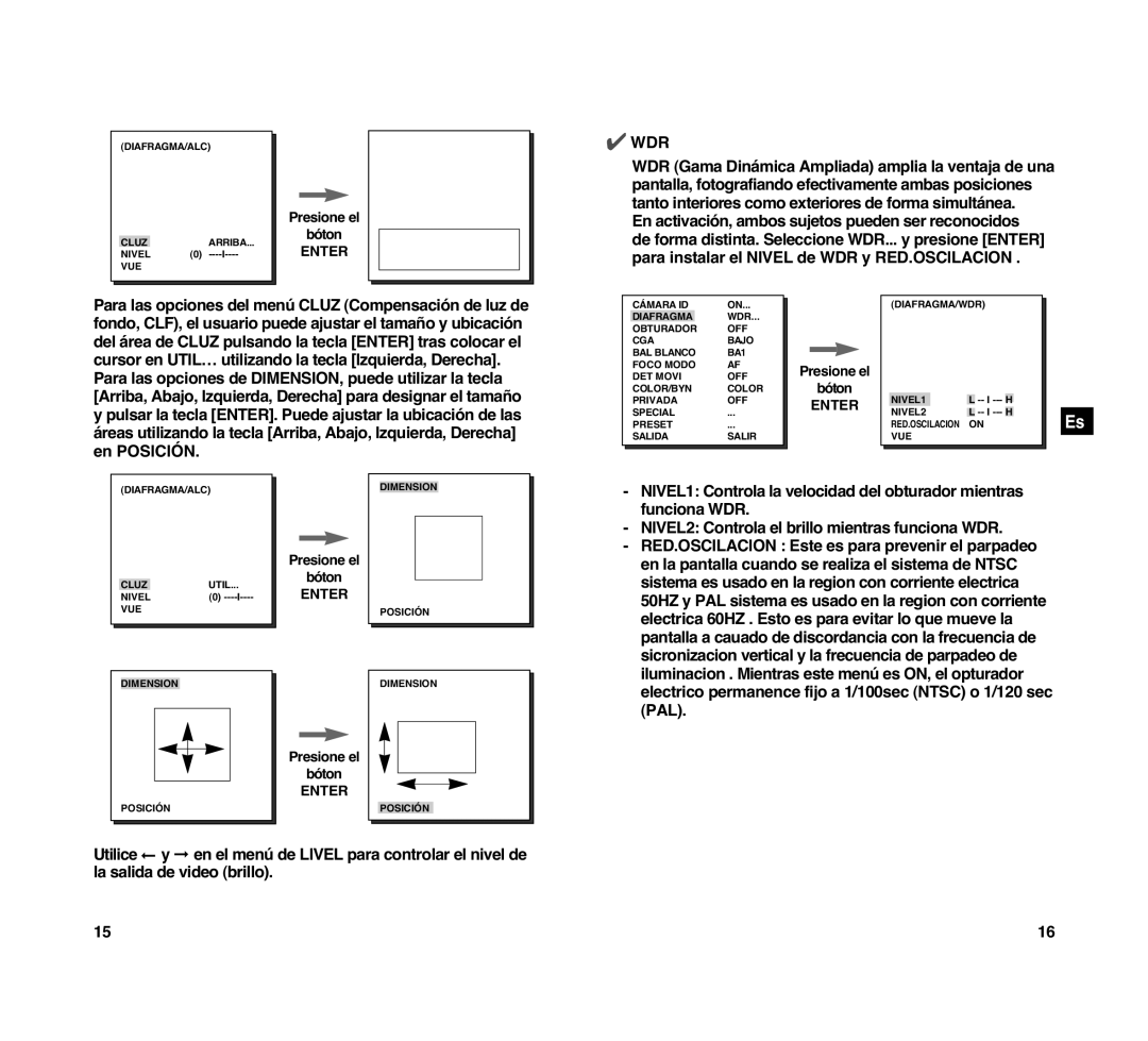 Samsung SCC-C4307P, SCC-C4207P manual NIVEL1 Controla la velocidad del obturador mientras, Funciona WDR, Pal 