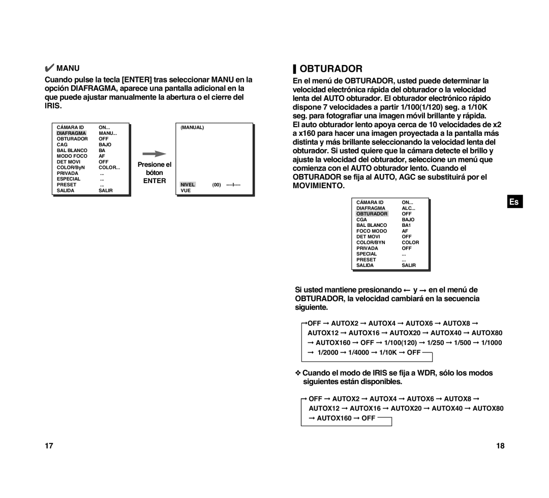 Samsung SCC-C4207P, SCC-C4307P manual Obturador, Movimiento 