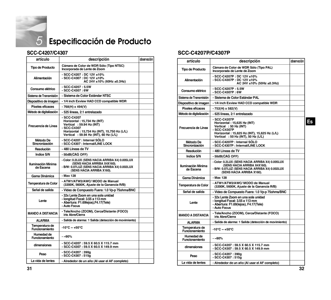 Samsung SCC-C4307P, SCC-C4207P manual Especificación de Producto, Descripción 