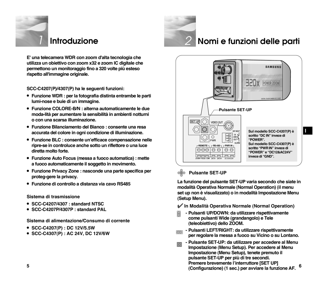 Samsung SCC-C4207P, SCC-C4307P manual Introduzione, Nomi e funzioni delle parti 