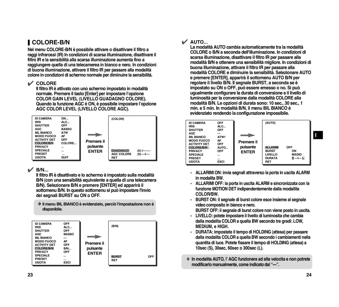 Samsung SCC-C4307P, SCC-C4207P manual Colore-B/N, AGC Color Level Livello Colore AGC 