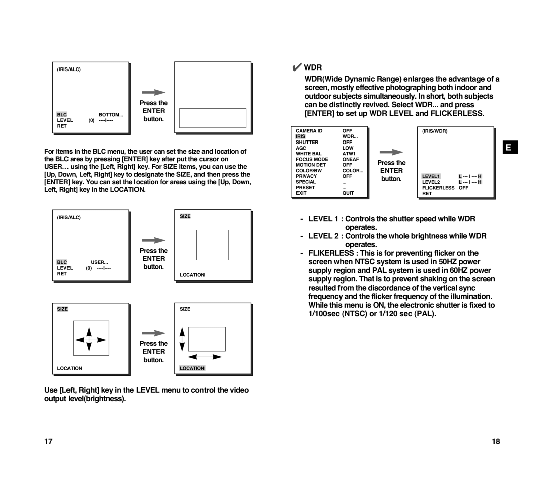 Samsung SCC-C4307P manual Wdr, Press 