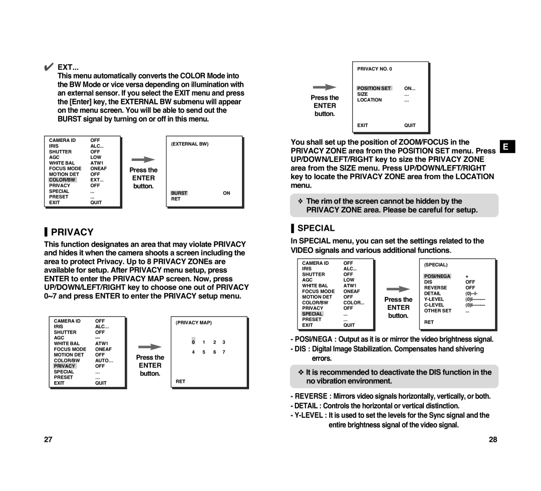 Samsung SCC-C4307P manual Privacy, Ext 