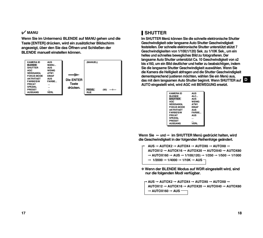 Samsung SCC-C4307P manual Shutter, AUTOX160 AUS 