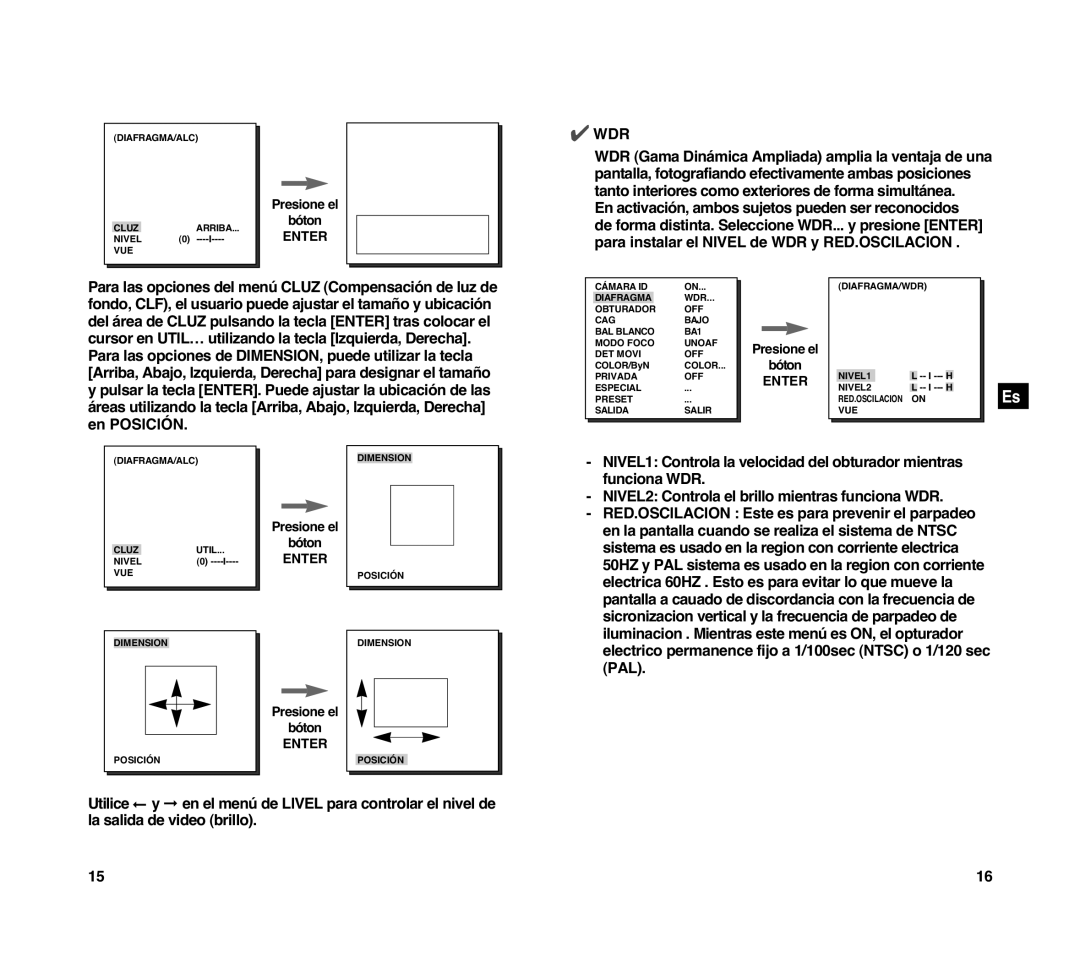 Samsung SCC-C4307P manual NIVEL1 Controla la velocidad del obturador mientras, Funciona WDR, Pal 