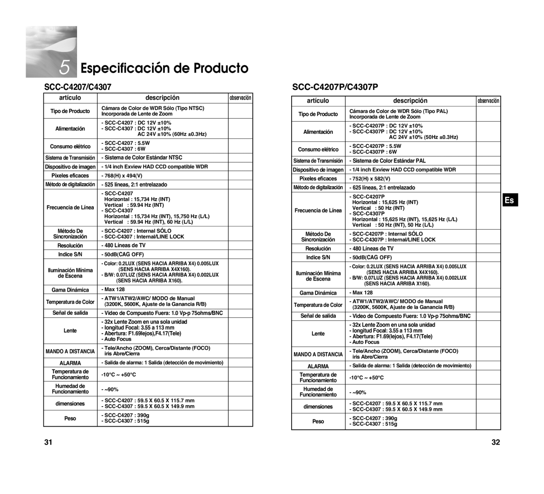 Samsung SCC-C4307P manual Especificación de Producto, Descripción 