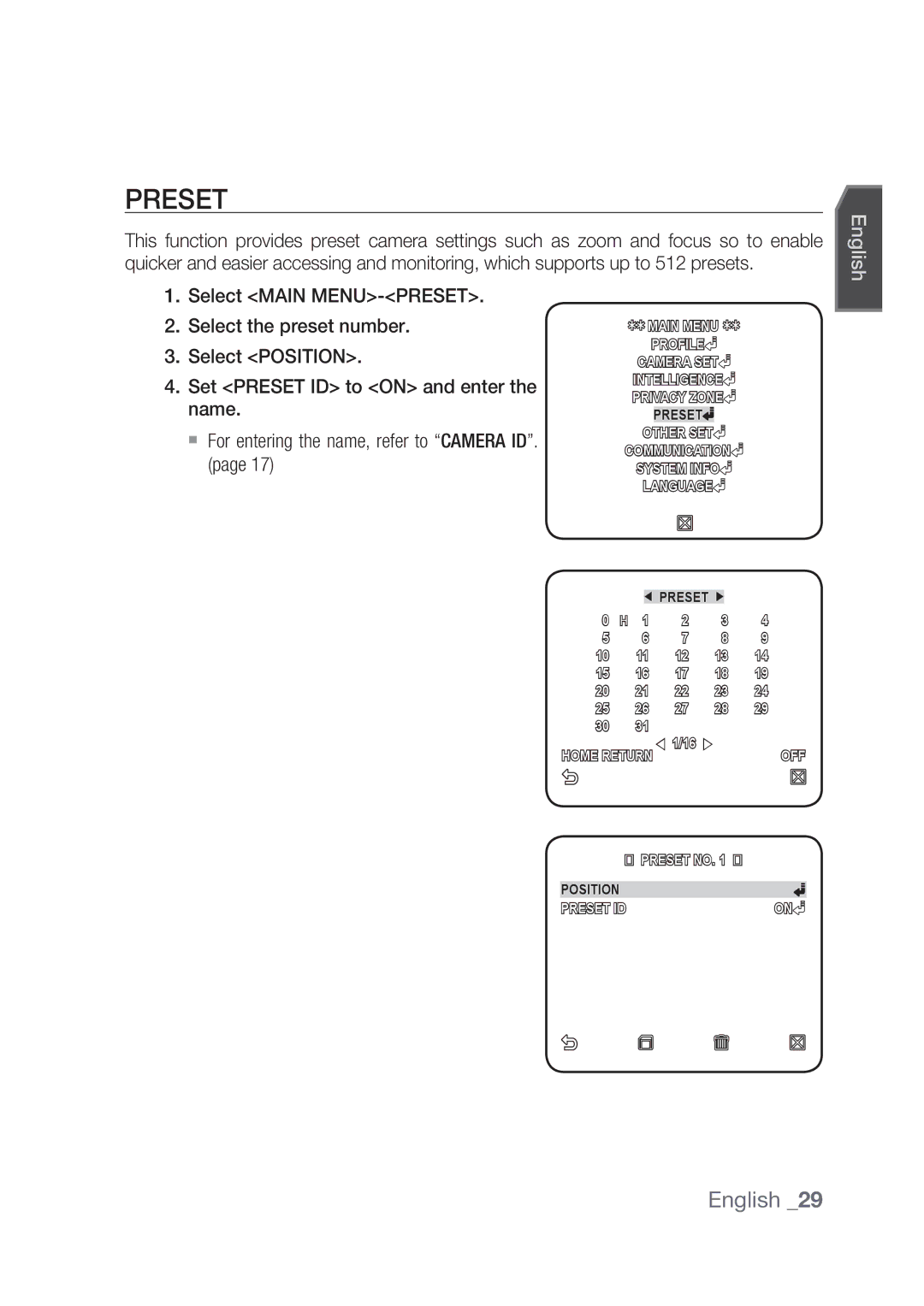 Samsung SCC-C4337P, SCC-C4339P, SCC-C4239P, SCC-C4237P user manual Preset 