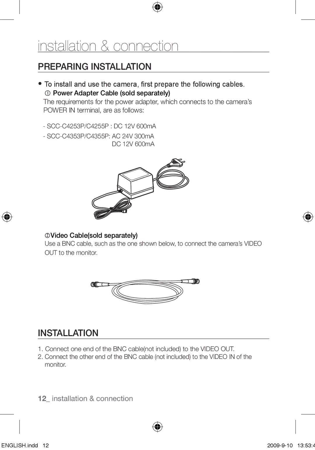 Samsung SCC-C4353P, SCC-C4355P, SCC-C4255P, SCC-C4253P user manual Preparing Installation 