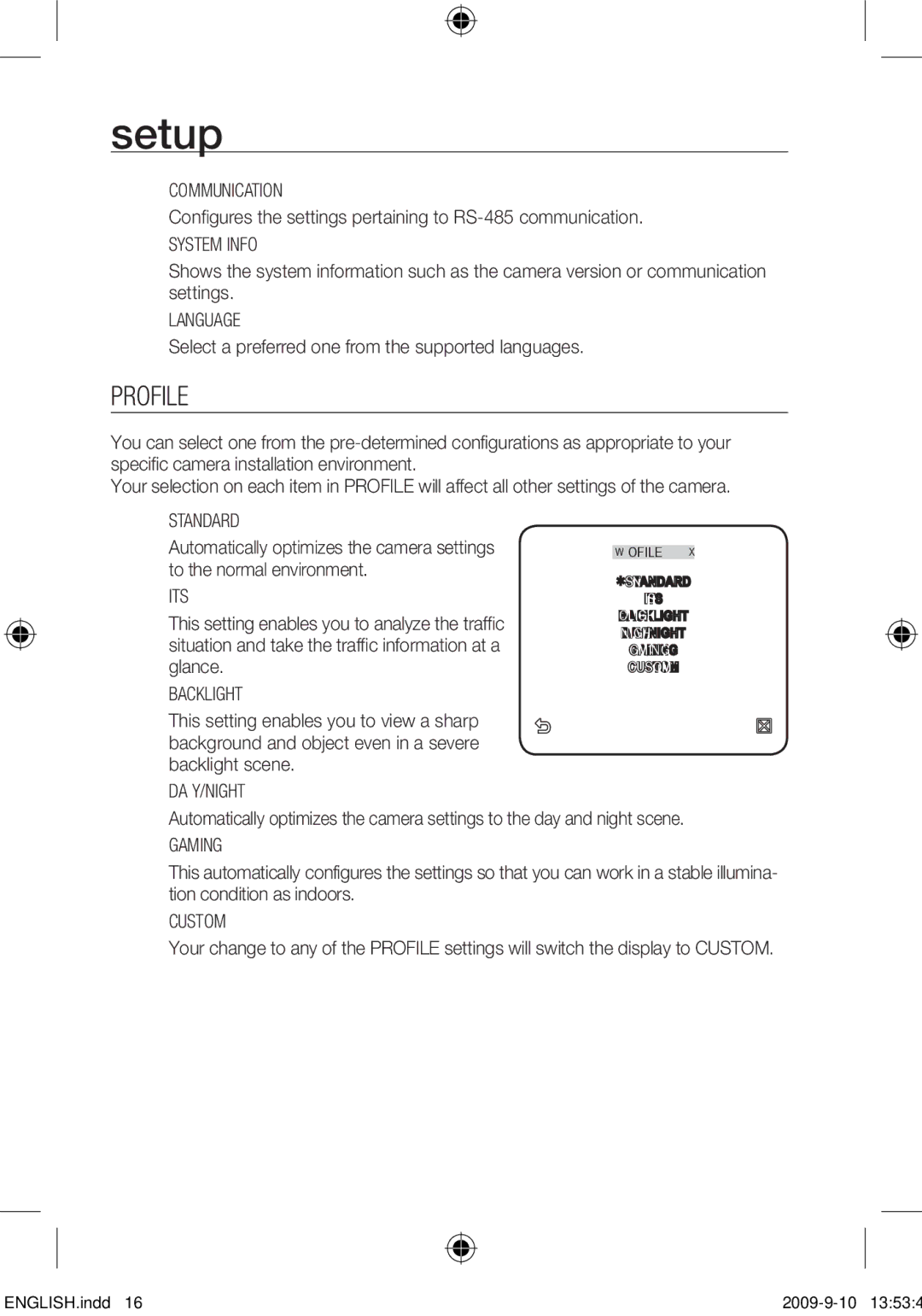 Samsung SCC-C4353P, SCC-C4355P, SCC-C4255P, SCC-C4253P user manual Profile,  Its 