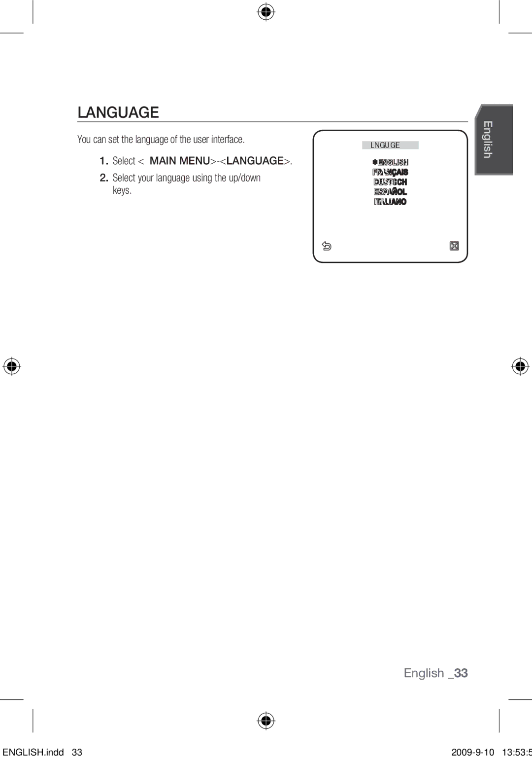 Samsung SCC-C4355P, SCC-C4353P, SCC-C4255P, SCC-C4253P user manual Language 