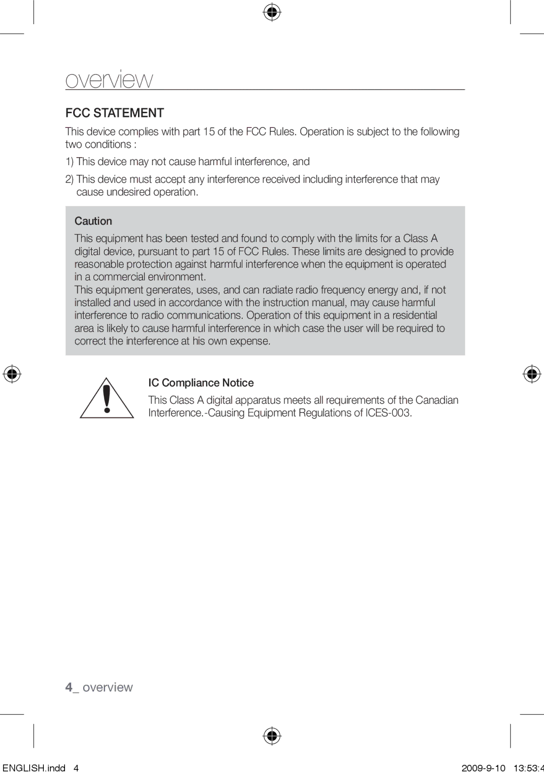 Samsung SCC-C4353P, SCC-C4355P, SCC-C4255P, SCC-C4253P user manual FCC Statement 