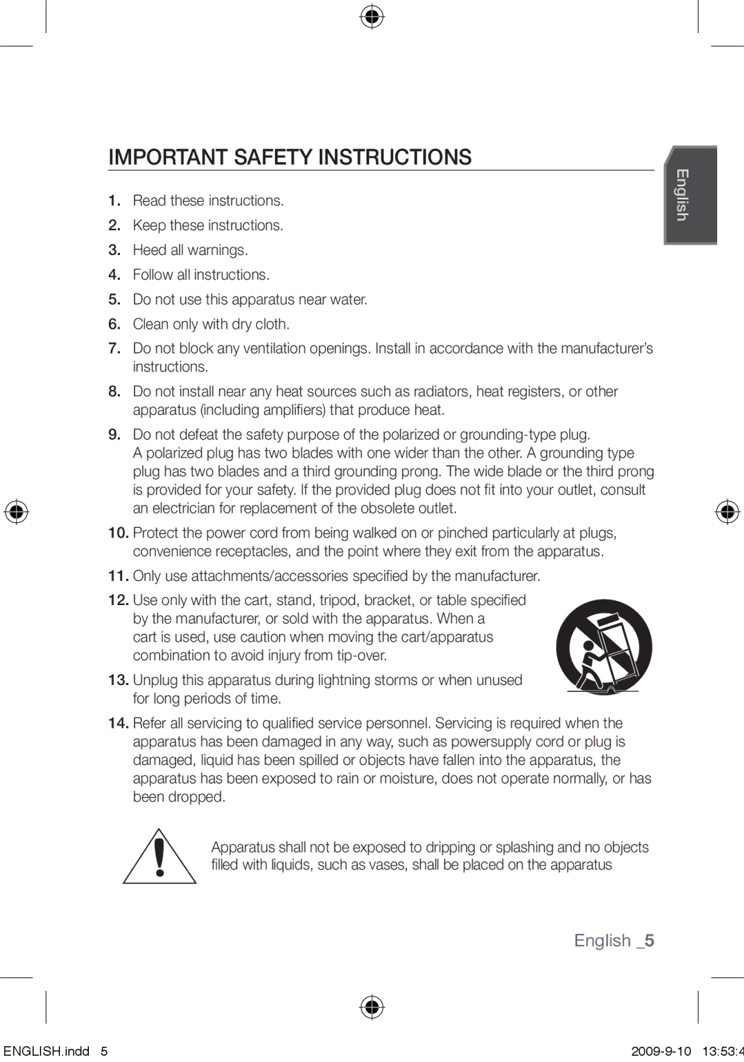 Samsung SCC-C4355P, SCC-C4353P, SCC-C4255P, SCC-C4253P user manual Important safety instructions 