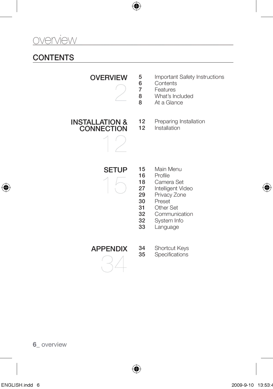 Samsung SCC-C4255P, SCC-C4353P, SCC-C4355P, SCC-C4253P user manual Contents 