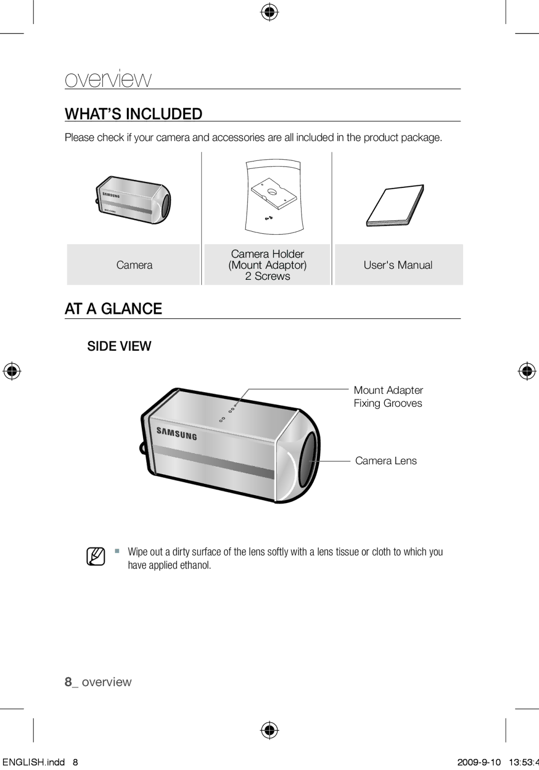 Samsung SCC-C4353P, SCC-C4355P, SCC-C4255P, SCC-C4253P user manual What’s Included, At a Glance, Side View 