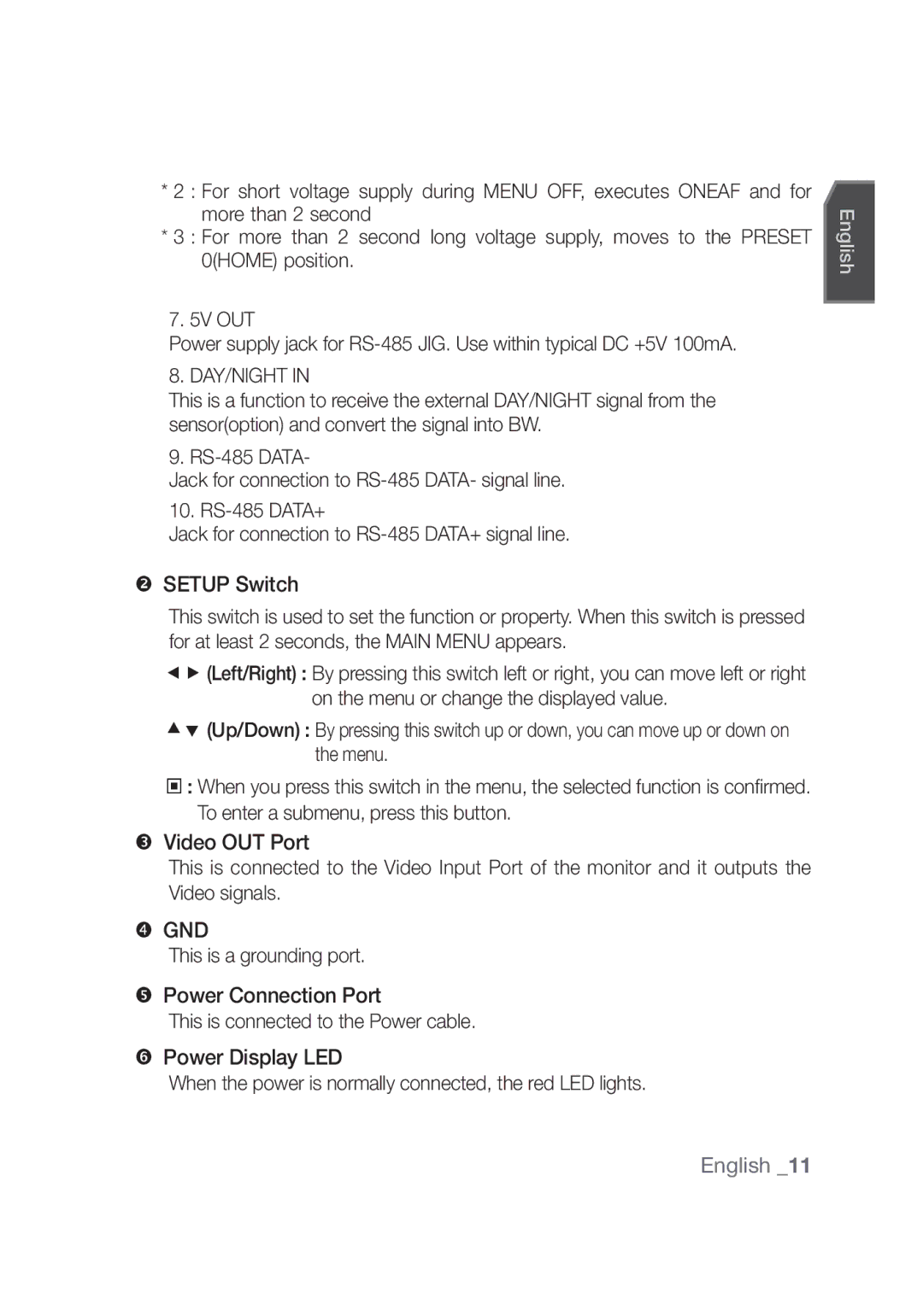 Samsung SCC-C4253P, SCC-C4355P manual  Gnd, English 