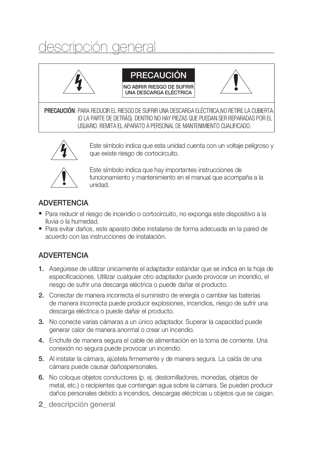 Samsung SCC-C4253P, SCC-C4355P manual Descripción general, Advertencia,  descripción general 