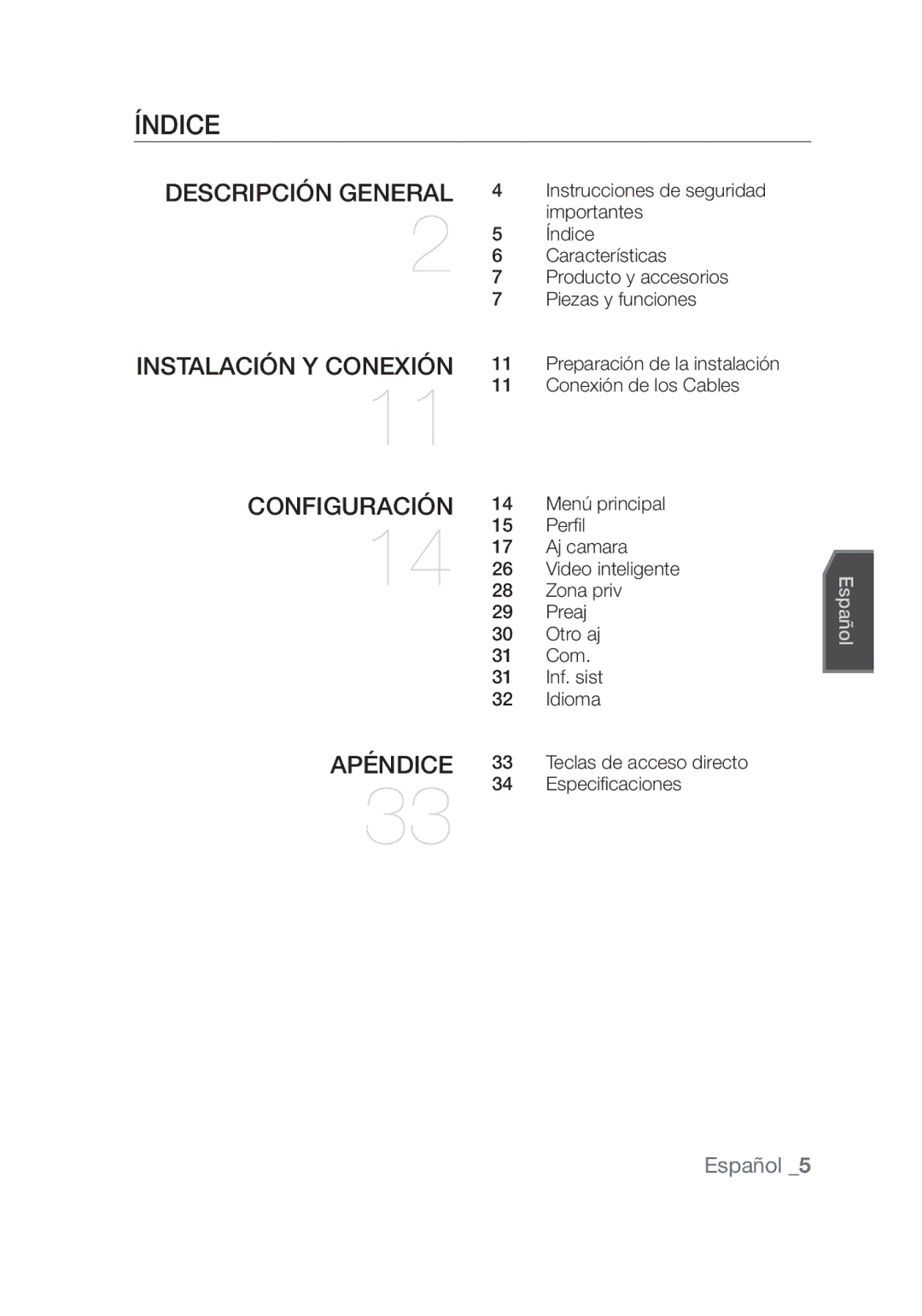 Samsung SCC-C4355P, SCC-C4253P manual Índice 