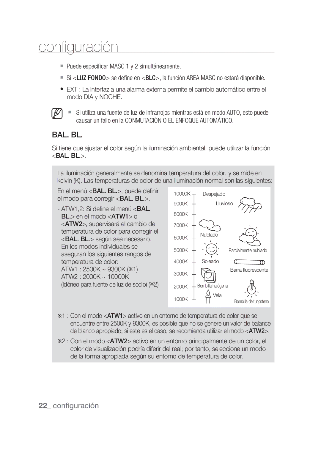 Samsung SCC-C4253P, SCC-C4355P manual Bal. Bl,  Puede especificar Masc 1 y 2 simultáneamente 