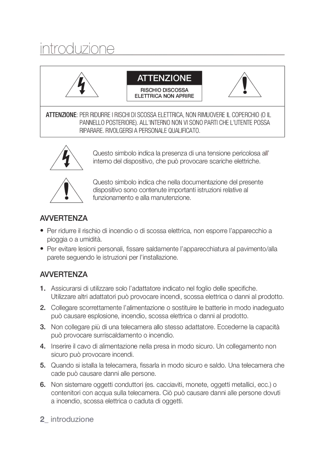 Samsung SCC-C4253P, SCC-C4355P manual Introduzione, Avvertenza,  introduzione 