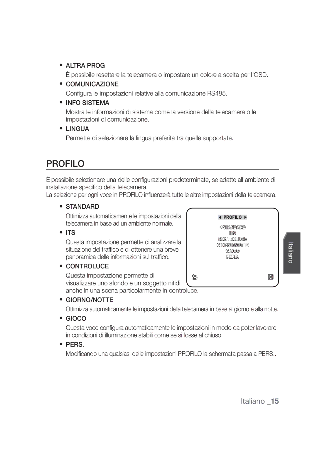 Samsung SCC-C4355P, SCC-C4253P manual Profilo 