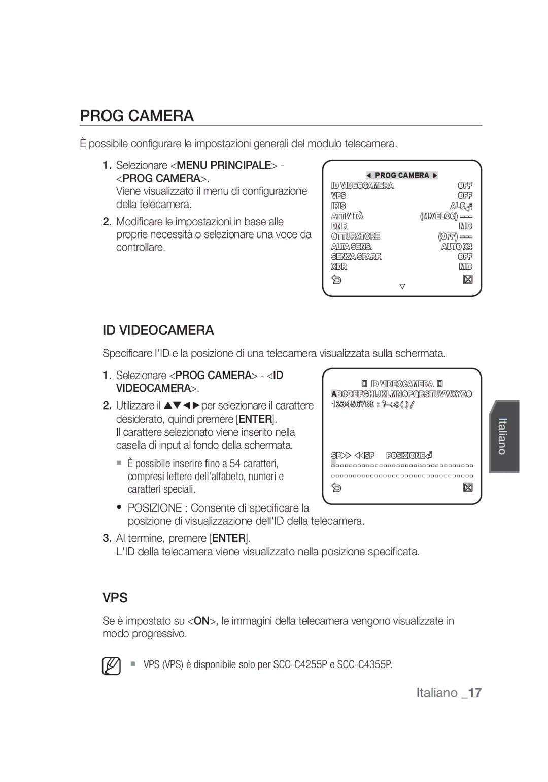 Samsung SCC-C4355P, SCC-C4253P manual Prog Camera, ID Videocamera 