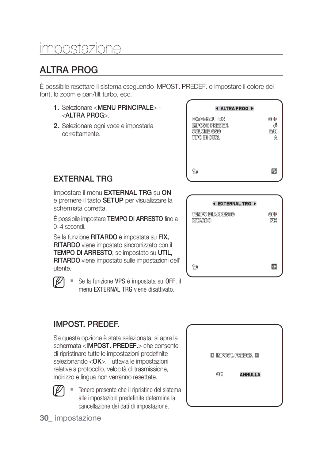 Samsung SCC-C4253P, SCC-C4355P manual Altra Prog, IMPOST. Predef 